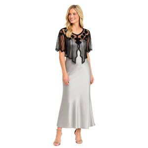 Black Sequin Mesh Geometric Shapes Cape Sheer Evening Wrap NWT